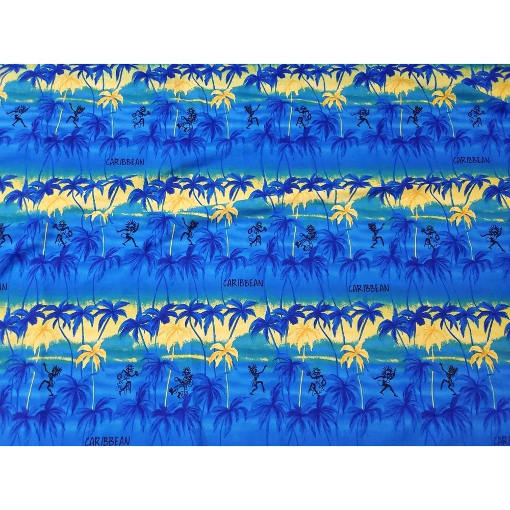 Rima Beachwear Caribbean Sarong Wrap Blue Yellow Palm Tree Dancer Terivoile